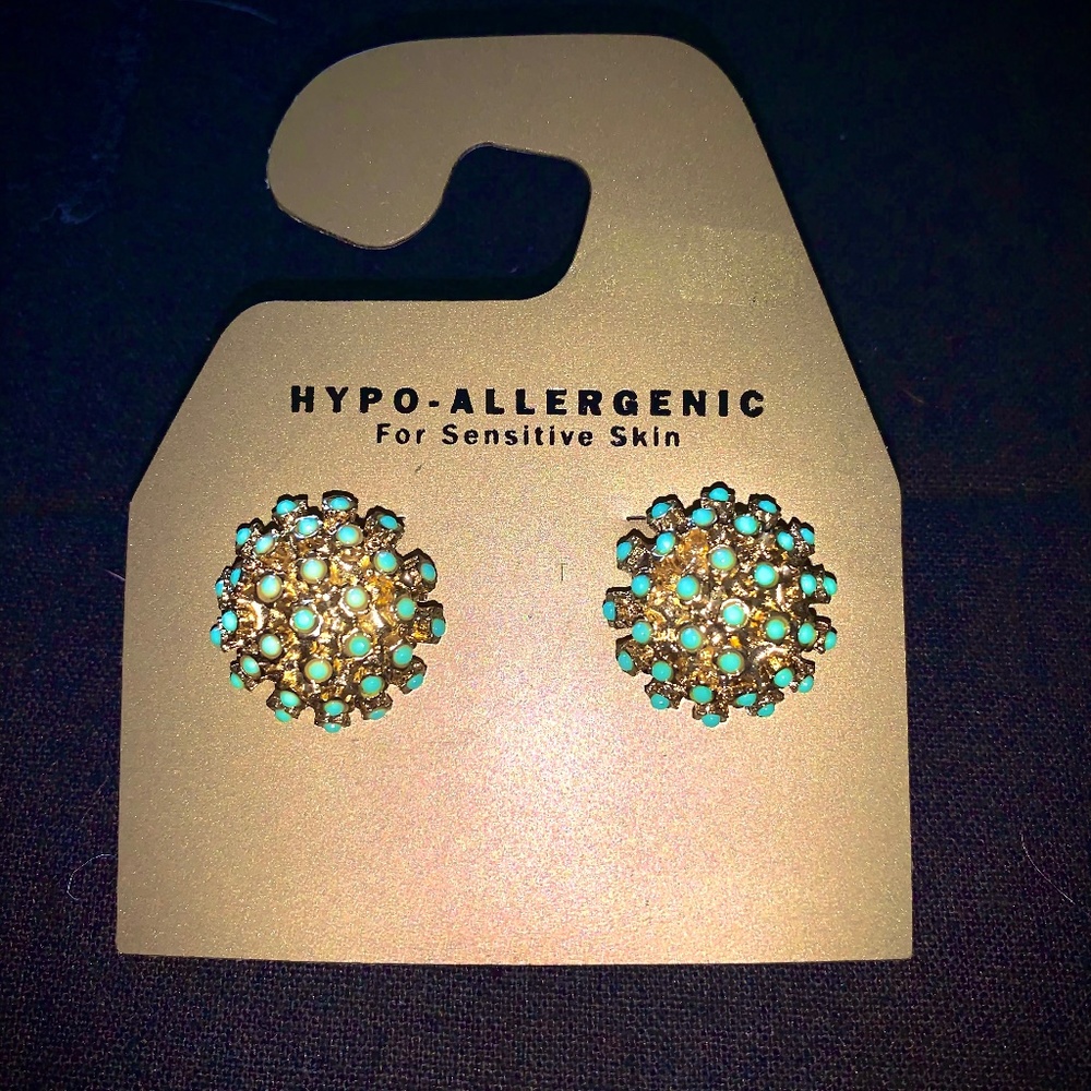Hypoallergenic Turquoise and Gold Stud Earrings